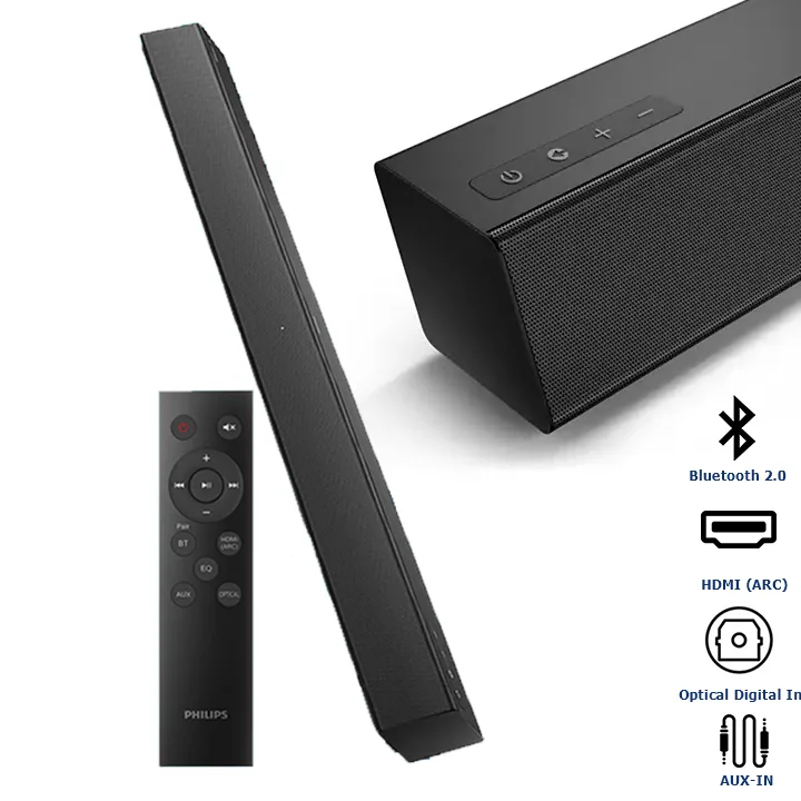 Barre de son PHILIPS- TAB5105 avec son stéréo 2.0, puissance de sortie 108W, HDMI, Bluetooth