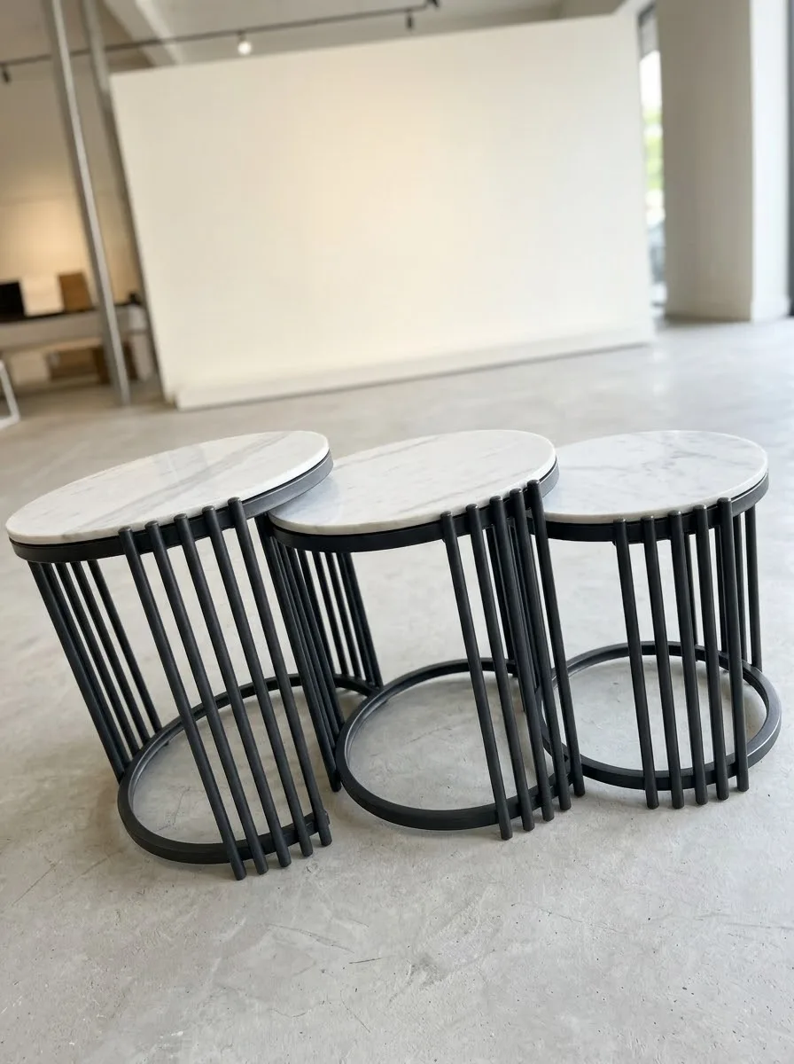 Tables Gigognes en Marbre & Métal Noir (3 pièces)