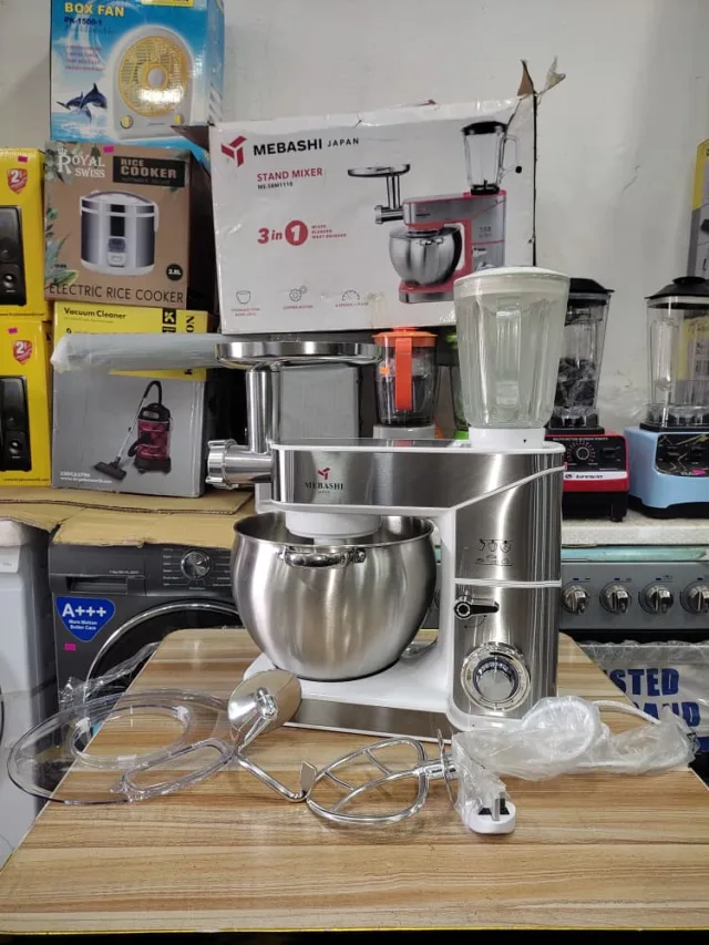 Batteuse sur socle Mebashi ME-SBM1108- 3 en 1- 6,5 litres avec mixeur et hachoir à viande – 2000W