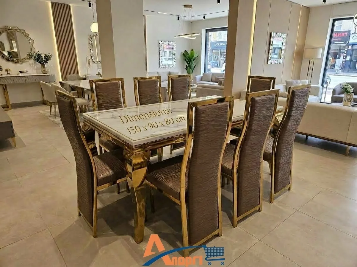 Table à Manger en Marbre & 8 Chaises
